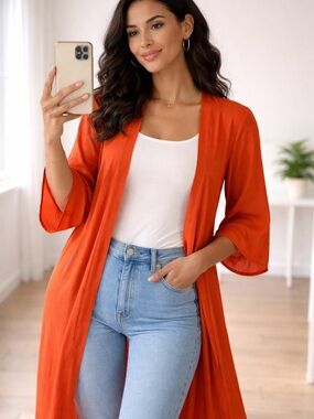 Vibrant Orange Duster Cardigan